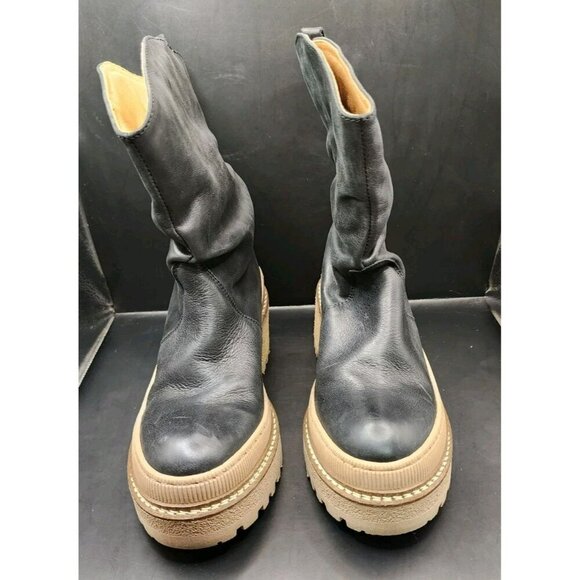 Free People Women's Mel Black Leather Slouch Boot Size 6 Boho Western - Picture 2 of 10